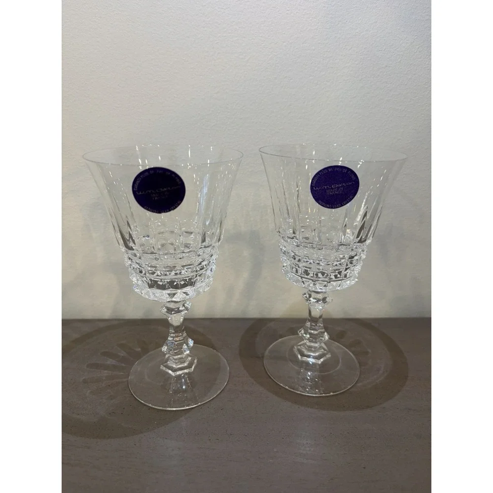Vintage W.M Dalton 24% French Lead Crystal 2 Goblets Original Stickers On Them